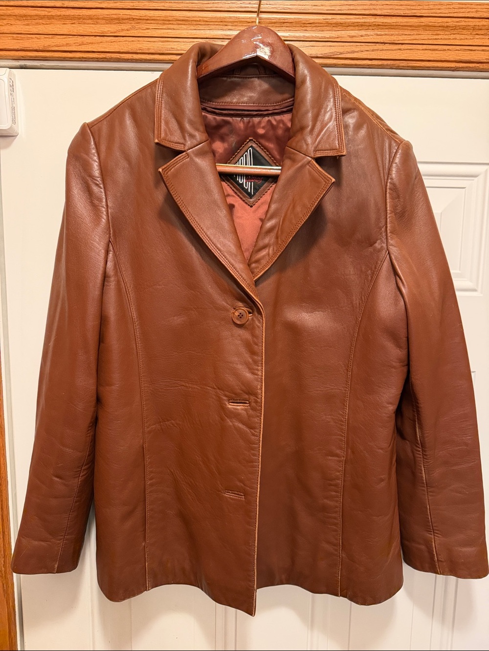 Vintage 90s Tibor Leathers Cognac Brown Leather Blazer Jacket Size Large